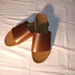 REEF Womens Slides Sandals Bronze Shimmer Pool Beach Casual Slip On Shoes